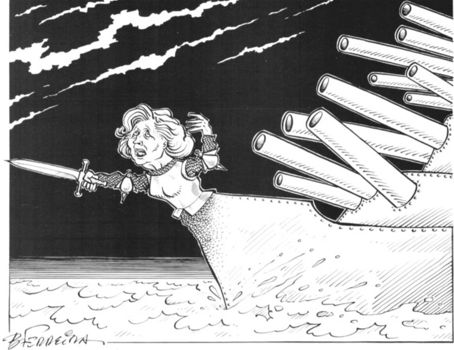 1982 3 avril Le Republicain Lorrain Dessin de Ferreira Cap au sud invicible Armada La guerre des Malouines.jpg